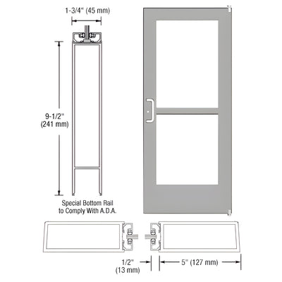 CRL-U.S. Aluminum Clear Anodized Custom Single Series 550 Wide Stile Offset Pivot Entrance Door With Panic for Surface Mount Door Closer