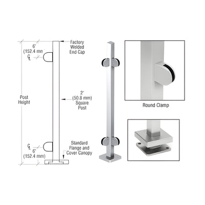 CRL Polished Stainless 42" Steel Round Glass Clamp 90º Corner Post Railing Kit