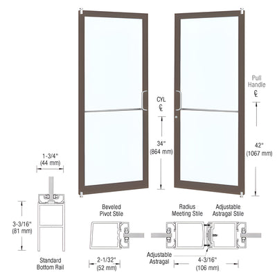 CRL-U.S. Aluminum Bronze Black Anodized Custom Size Pair Series 250 Narrow Stile Offset Pivot Showroom Doors For Surface Mount Door Closers