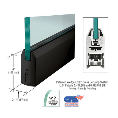 CRL Black Powder Coated 5/8" Glass 4" Tapered Door Rail Without Lock - 35-3/4" Length