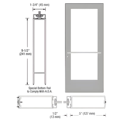 CRL-U.S. Aluminum Clear Anodized 550 Series Wide Stile Active Leaf of Pair 3'0 x 7'0 Center Hung for OHCC w/Standard Push Bars Complete ADA Door(s) with Lock Indicator, Cyl Guard