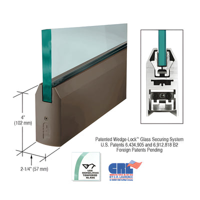 CRL Black Bronze Anodized 4" Tapered Door Rail Without Lock for 5/8" Glass - 35-3/4" Length