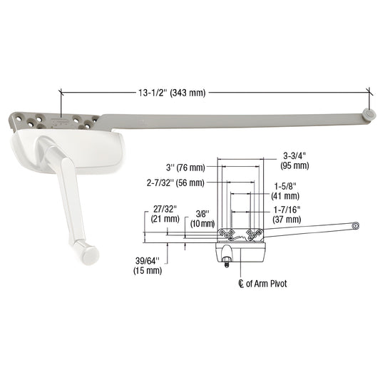 CRL White Left-Hand Ellipse Casement Window Operator 13.5" Single Arm
