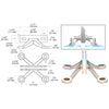 A technical diagram and product photo showing the dimensions and design of the four-arm V-shaped stainless steel glass fitting.