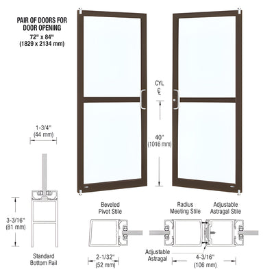 CRL-U.S. Aluminum Bronze Black Anodized Custom Pair Series 250 Narrow Stile Offset Pivot Entrance Doors For Panics for Surface Mount Door Closers