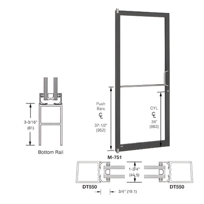 CRL-U.S. Aluminum Bronze Black Anodized 250 Series Narrow Stile (LHR) HLSO Single 3'0 x 7'0 Offset Hung with Pivots for Surf Mount Closer Complete Door Std. MS Lock and Std. Bottom Rail