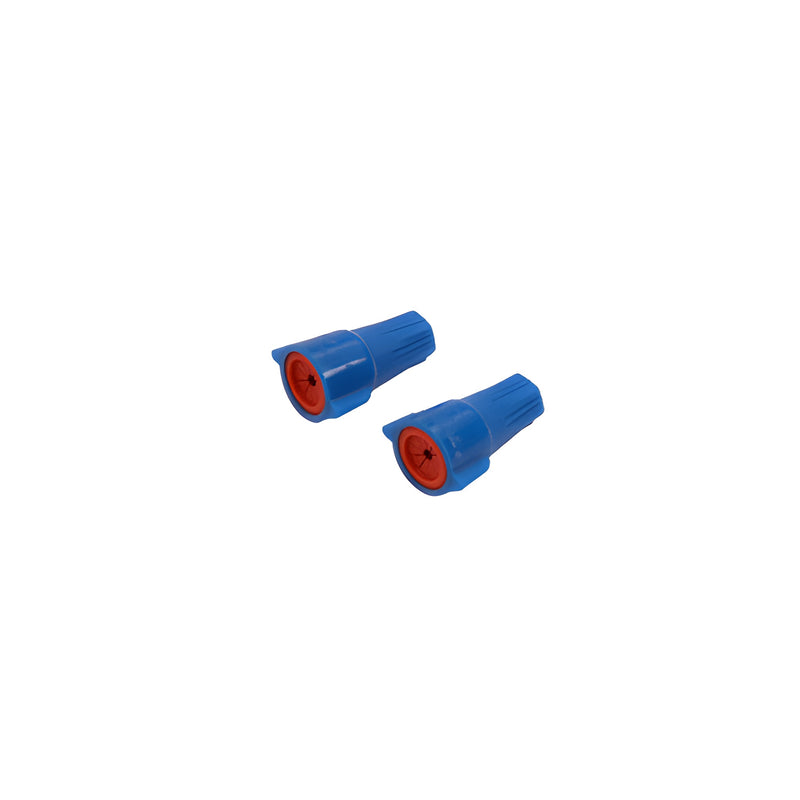 Two blue and orange silicone-based wire nuts are shown against a white background.