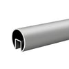 A close-up view of a 3-inch diameter satin anodized aluminum cap rail designed for 3/4-inch glass.