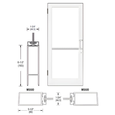 CRL-U.S. Aluminum White KYNAR® Paint 400 Series Medium Stile (LHR) HLSO Single 3'0 x 7'0 Offset Hung with Butt Hinges for Surf Mount Closer Complete Door Std. MS Lock & Bottom Rail