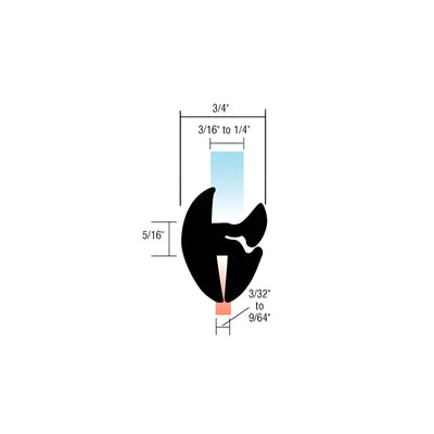 CRL Two-Piece Self-Sealing Weatherstrip for 3/32" to 9/64" Panel or 3/16" to 1/4" Glass