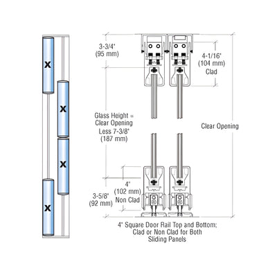 CRL Polished Stainless XXXX Format Sliding Door Entrance System - 4" Top and Bottom Square Rail