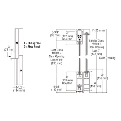 CRL Black Bronze Anodized OX/XO SSR 6" Bottom and 4" 241" Top Rail Square Sliding Door System