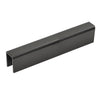 A section of matte black 11 gauge aluminum cap rail shown in a U-channel profile.
