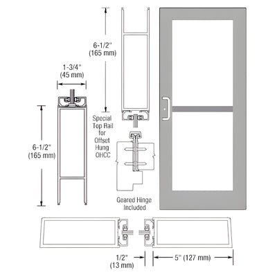 CRL-U.S. Aluminum Clear Anodized Custom Single Series 550 Wide Stile Geared Hinge Entrance Door for Panic and Overhead Concealed Door Closer