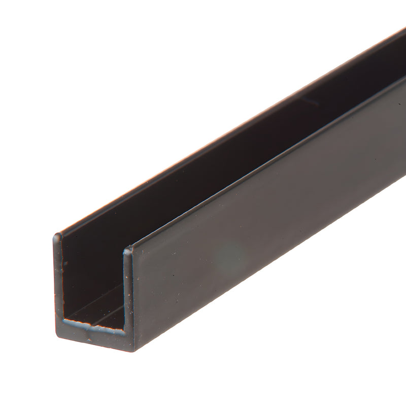 A close-up view of a gloss black aluminum U-channel profile.