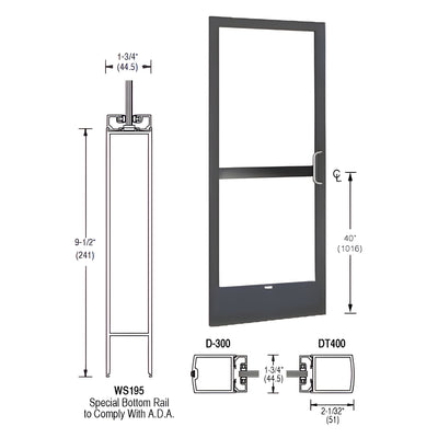 CRL-U.S. Aluminum Bronze Black Anodized 250 Series Narrow Stile Inactive Leaf of Pair 3'0 x 7'0 Center Hung for OHCC with Standard Push Bars Complete Panic Door with Standard Panic and 9-1/2" Bottom Rail