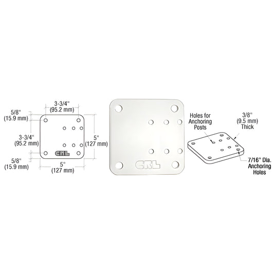 CRL Sky White 5" x 5" Offset Base Plate for Glass Railing Posts