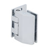 A polished chrome Regal 037 series wall mount offset back plate hinge shown from an angled perspective.