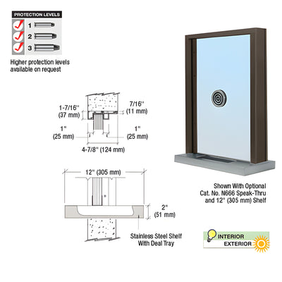 CRL Duranodic Bronze Anodized Aluminum Standard Inset Frame Exterior Glazed Exchange Window with 12" Shelf and Deal Tray