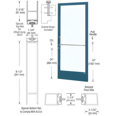 CRL-U.S. Aluminum Custom KYNAR® Paint Custom Single Series 250 Narrow Stile Geared Hinge Entrance Door for Overhead Concealed Door Closer