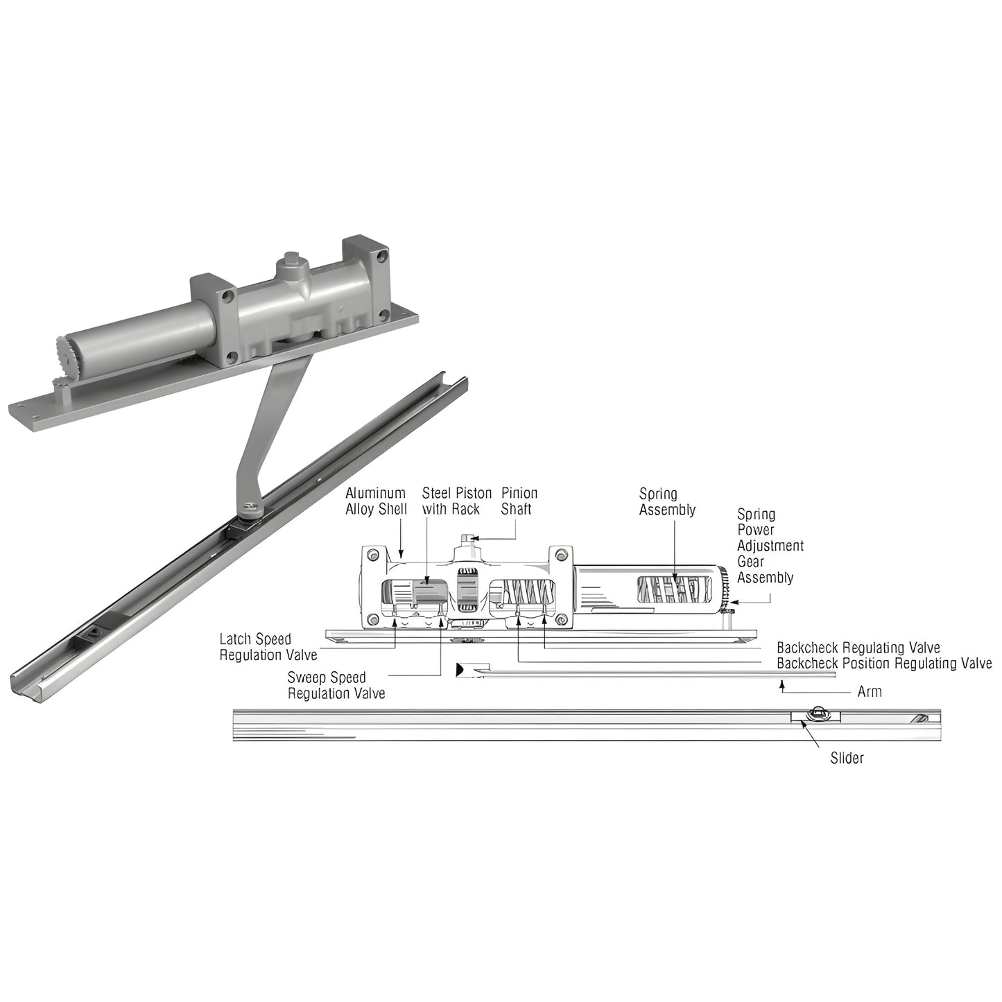 Norton® 7900 Aluminum Right-Hand No Hold Open Interior Door Closer