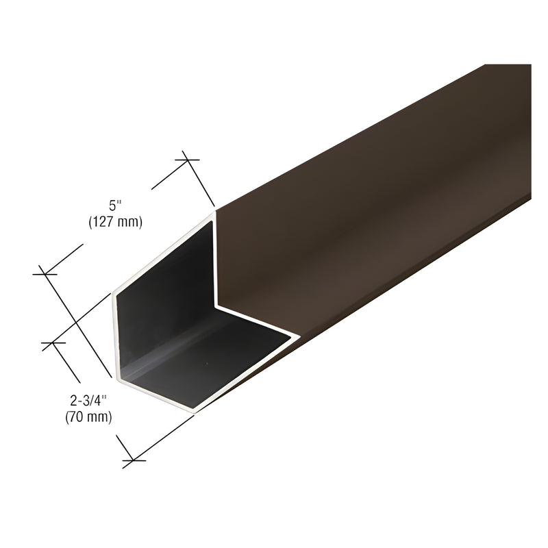 A dark bronze anodized 90-degree structural silicone mullion showing its L-shaped profile and dimension measurements.