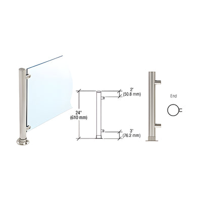 CRL Brushed Stainless 24" High 1" Round Slimline Series Straight Front Counter/Partition End Post