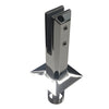 A polished stainless steel square core mount friction fit spigot for glass railing systems.