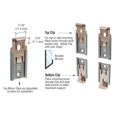 CRL Nickel Plated Adjustable Mirror Clip Set for 1/4" Beveled Mirror