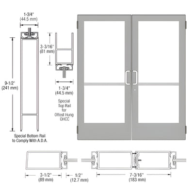 CRL-U.S. Aluminum Clear Anodized Custom Pair Series 400 Medium Stile Butt Hinged Entrance Doors for Overhead Concealed Door Closers