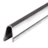 A close-up view of the U-shaped stainless steel patio door sill cover.