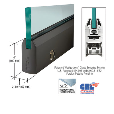 CRL Black Powder Coated 5/8" Glass 4" Tapered Door Rail With Lock - Custom Length