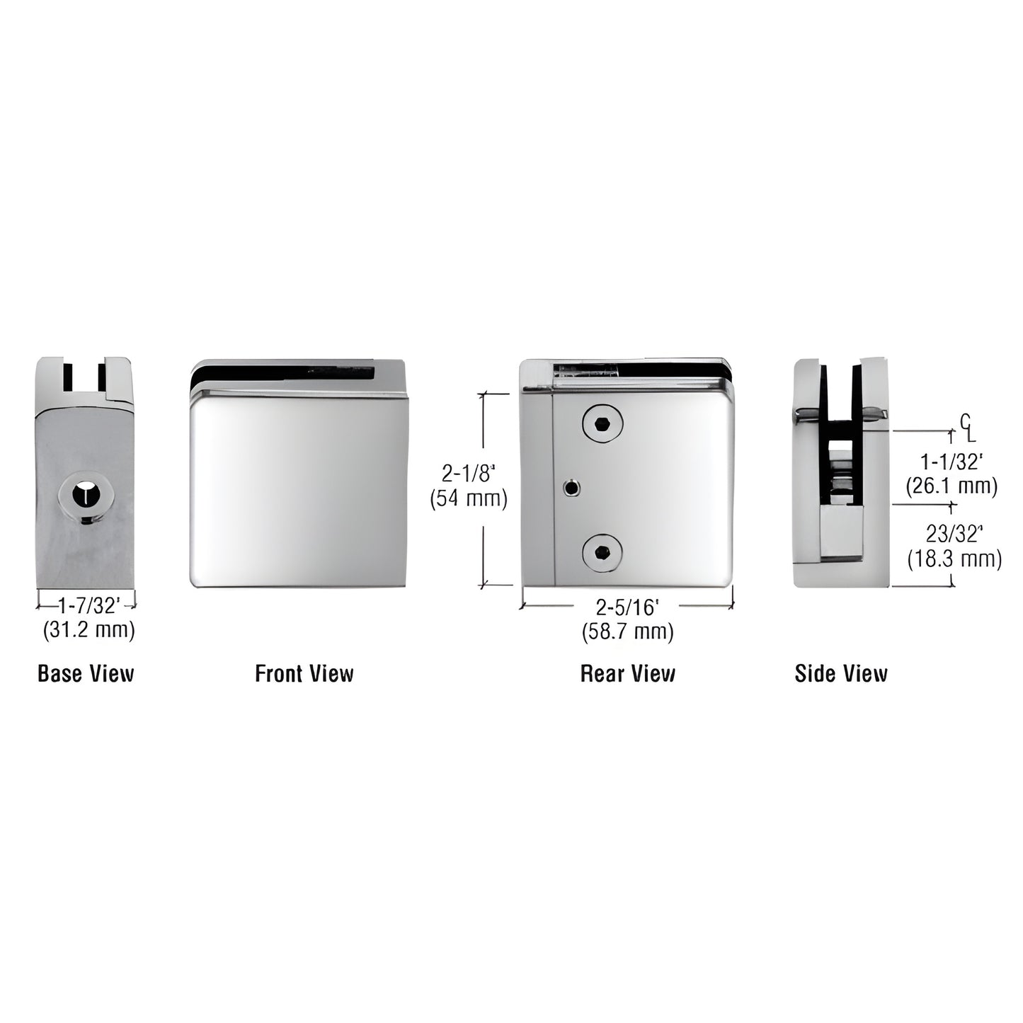 CRL Z-Series Polished Stainless Steel Square Clamp for 1/2" Glass