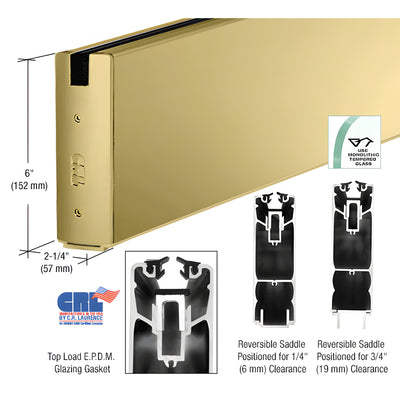 CRL Satin Brass 6" Custom Length Square Sidelite Rail for 3/4" Glass