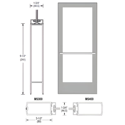 CRL-U.S. Aluminum Clear Anodized 400 Series Medium Stile Inactive Leaf of Pair 3'0 x 7'0 Center Hung for OHCC w/Standard Push Bars Complete Door Std. Lock & 9-1/2" Bottom Rail