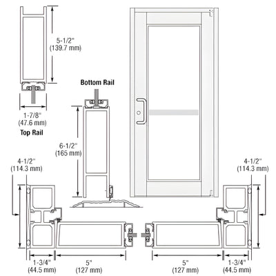 CRL-U.S. Aluminum White KYNAR® Paint Custom Single Series 850 Durafront Wide Stile Offset Pivot Entrance Door for Panic and Surface Mount Door Closer
