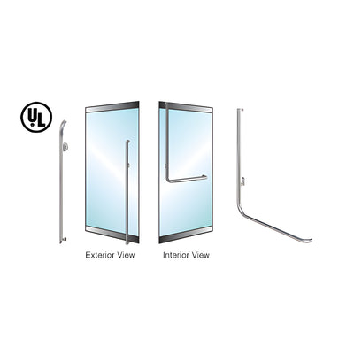 CRL-Blumcraft® Brushed Stainless Left Hand Reverse Low Profile Door Mount Retainer Plate 'M' Exterior, Top Securing Panic Handle