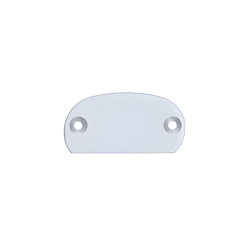 A clear anodized aluminum decorative end cap featuring two pre-drilled mounting holes.