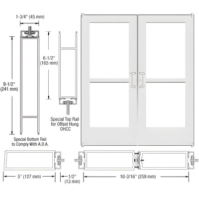 CRL-U.S. Aluminum White KYNAR® Paint Custom Pair Series 550 Wide Stile Offset Pivot Entrance Door With Panics for Overhead Concealed Door Closers