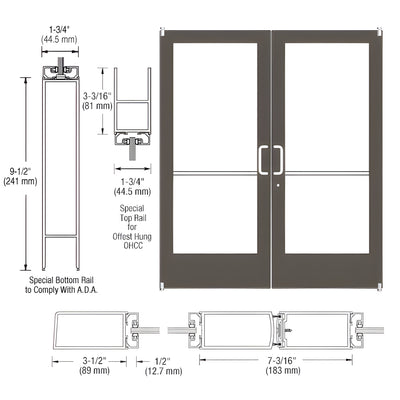 CRL-U.S. Aluminum Bronze Black Anodized Custom Pair Series 400 Medium Stile Offset Pivot Entrance Doors for Overhead Concealed Door Closers