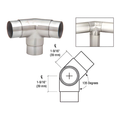 CRL Polished Stainless 135 Degree Side Outlet Elbow for 2" Tubing