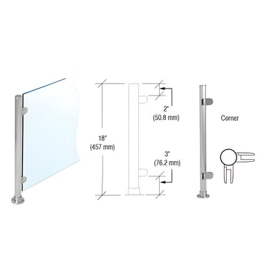 CRL Brushed Stainless 18" x 1" PP49 Slimline Series Round Partition Corner Post