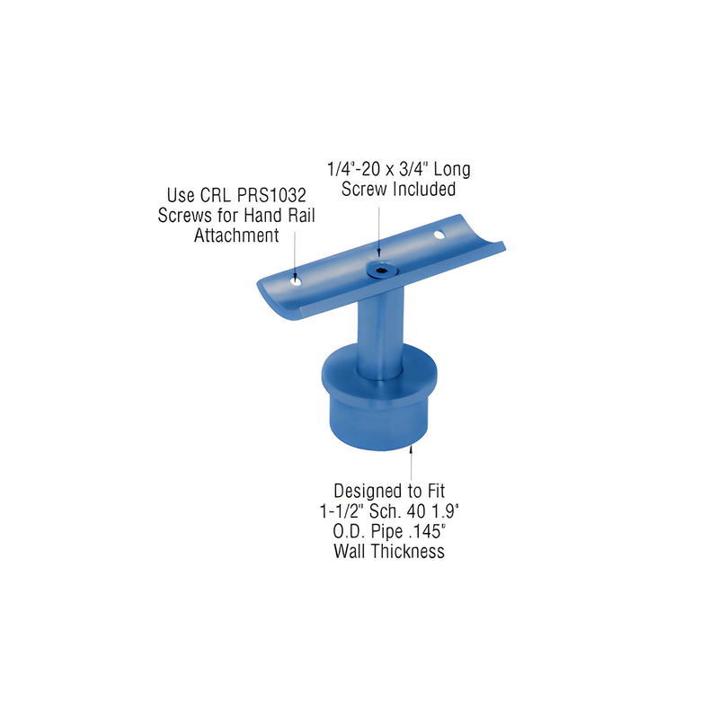 A blue powder coated 180-degree fixed standoff saddle for 1.9-inch round posts with labeled installation hardware.