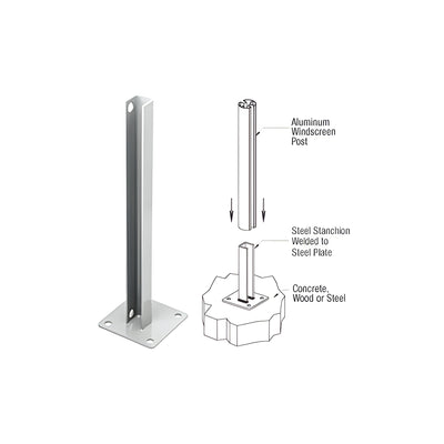 CRL Metallic Silver AWS Steel Stanchion for 180 Degree Round or Rectangular Center or End Posts