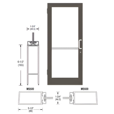 CRL-U.S. Aluminum Bronze Black Anodized 400 Series Medium Stile (LHR) HLSO Single 3'0 x 7'0 Offset Hung with Butt Hinges for Surf Mount Closer Complete Door for 1" Glass with Standard MS Lock and Bottom Rail