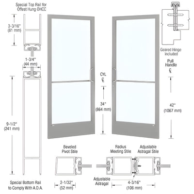 CRL-U.S. Aluminum Clear Anodized Custom Pair 72" x 84" Series 250 Narrow Stile Gear Hinge Entrance Door