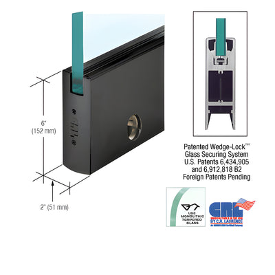 CRL Black Powder Coated 1/2" Glass 6" Square Door Rail With Lock - 35-3/4" Length