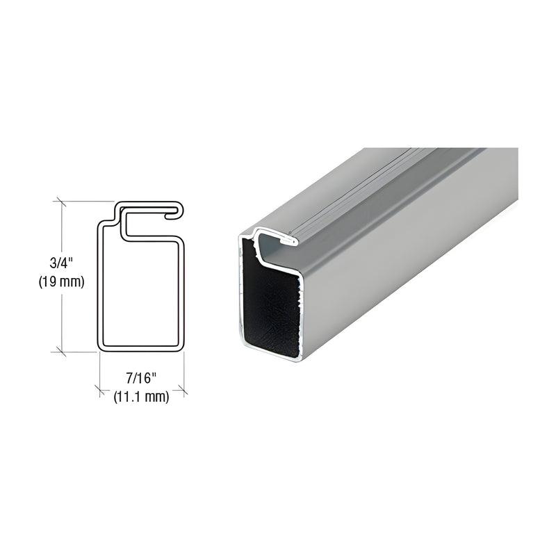A cross-section diagram and a perspective view of a gray roll formed aluminum screen frame piece.
