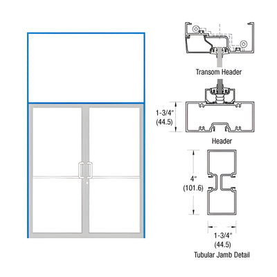 CRL-U.S. Aluminum Clear Anodized 75-1/2" x 85-3/4" 400 Series Transom Double Door Frame for Offset Pivot Using Surface Mount Closer