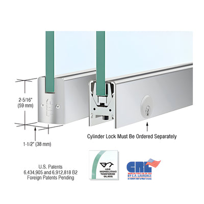 Satin Anodized Low Profile Square DRS Door Patch Rail With Lock for 3/8" Glass - 8" Length